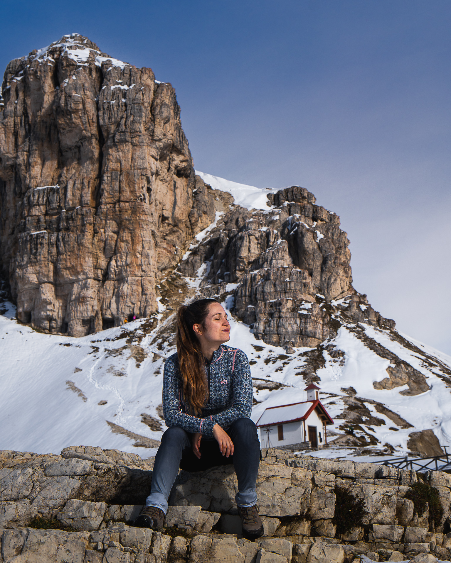 Alicia from Alive & Roaming at Refugio Locatelli near Tre Cime di Lavaredo in the Dolomites