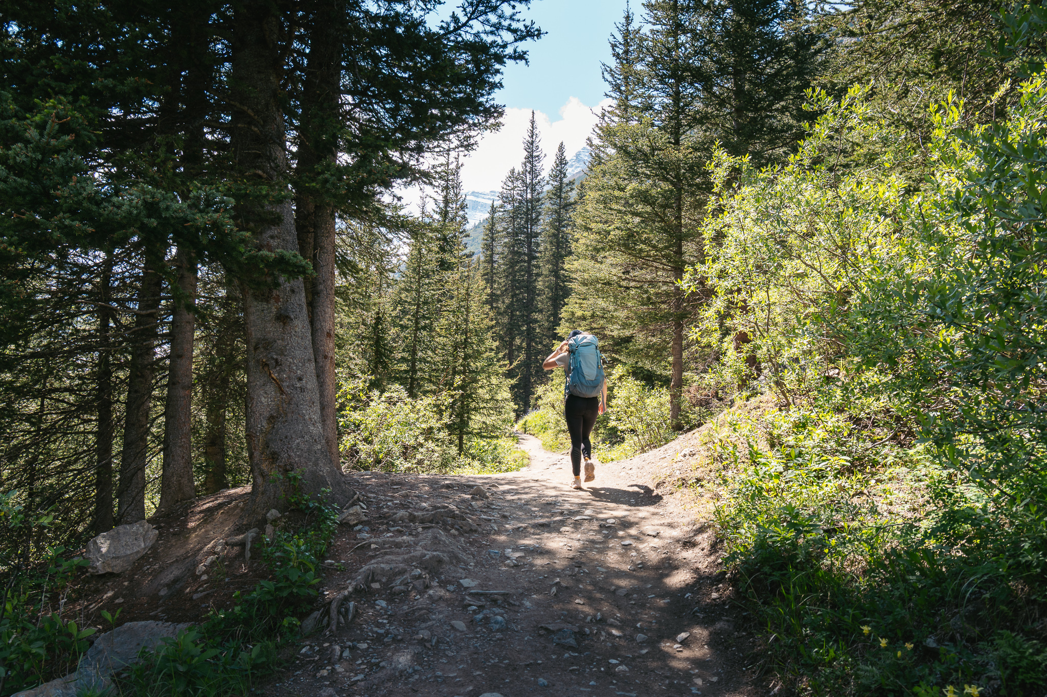 Alicia del blog de aliveandroaming haciendo la ruta Plein of Six Glaciers en el Lago Louise en el Parque Nacional de Banff