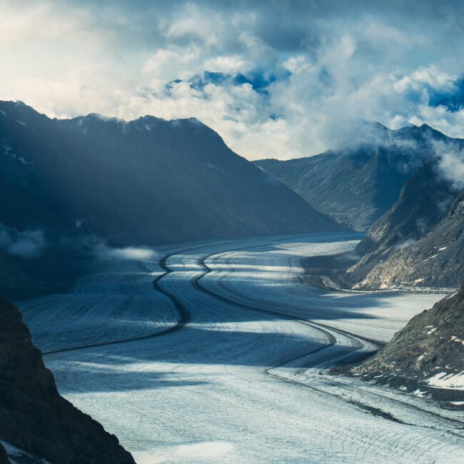 Vistas del glaciar Aletsch UNESCO en Suiza en Jungfraujoch Top of Europe desde Observatorio Sphinx